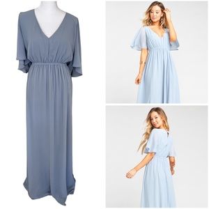 NWT Show Me Your MuMu Emily Empire Maxi Dress Steel Blue Chiffon Size XXL